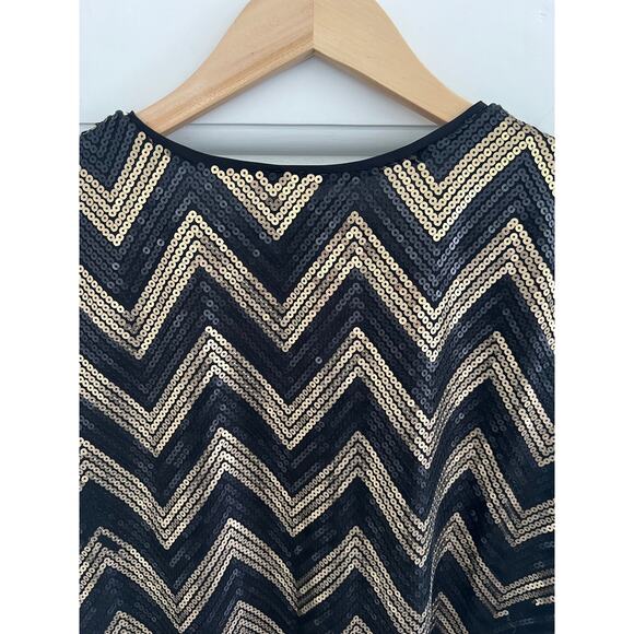 H&M Black Gold Sequined Mini Dress Women XL Glam Fairy Grunge Event Career - Picture 12 of 16